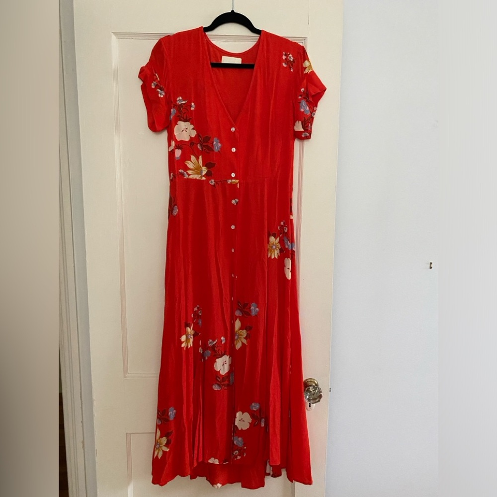 CAPULET Long Red Floral Dress (L)